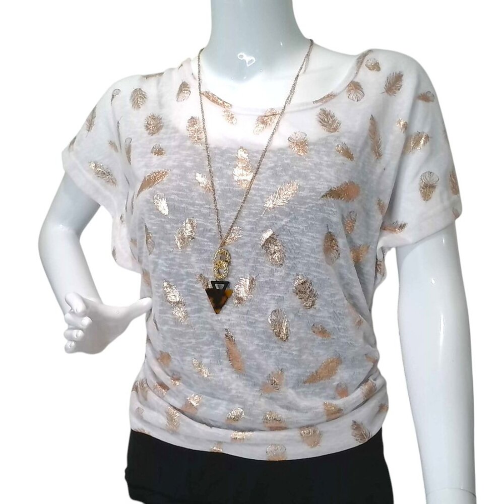 Casual Super Sheer Ruched Top w/Necklace